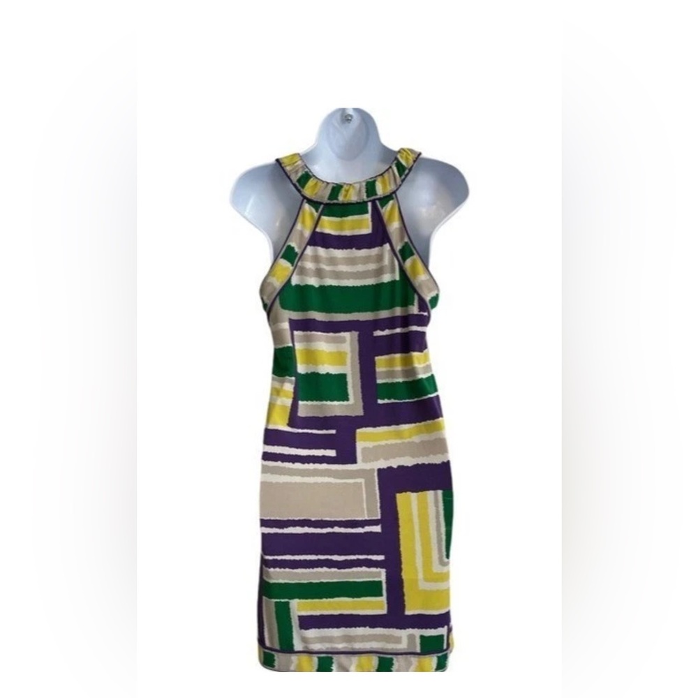 BCBGMaxAzria Halter Mini Dress Multicolor Geometric Sleeveless Keyhole Size XS